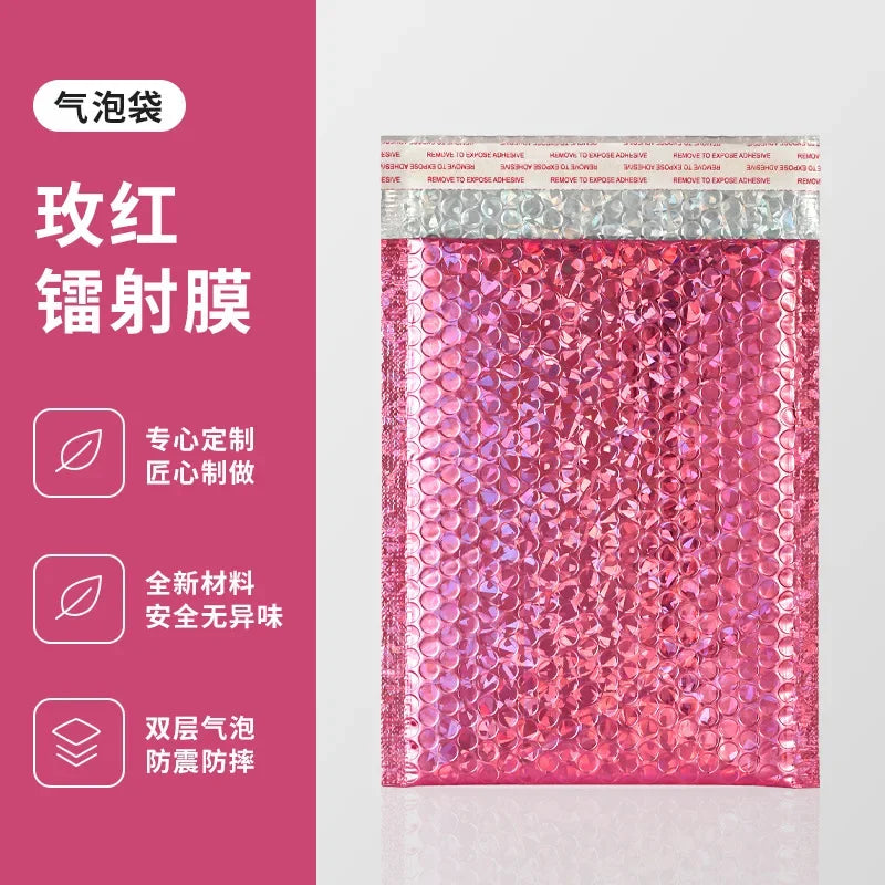 10PCS Holographic Foil Bubble Mailer Makeup Gift Bags Glamour Colorful Packaging Bubble Mailer Padded Shipping Mailing Envelope