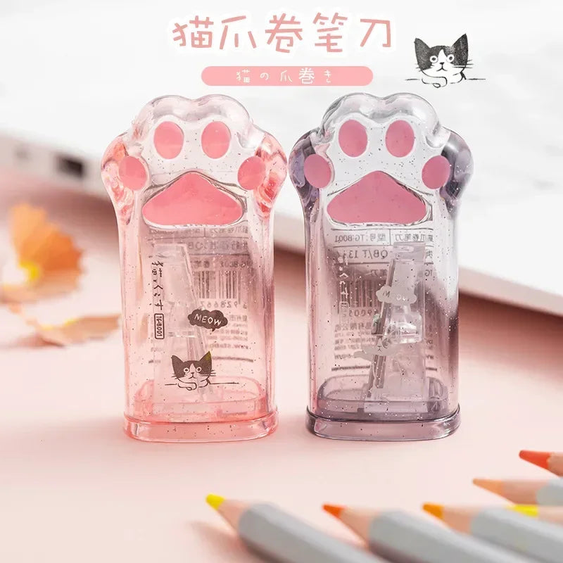 2pcs Pencil Sharpener Random Color Creative Cat Paw Kawaii Stationery Office School Supplies Korean Stationery