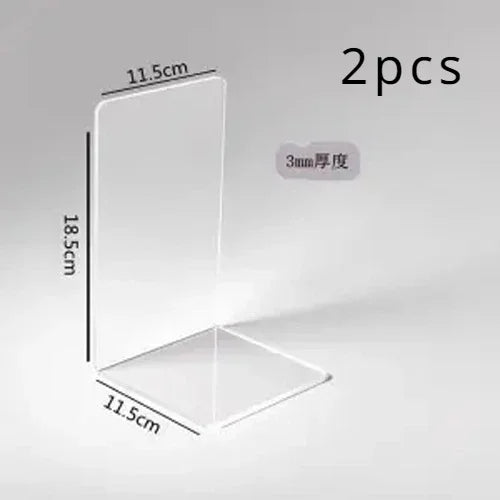 2Pcs Clear Acrylic Bookends L-shaped Desk Organizer Desktop Book Holder School Stationery Office Accessories