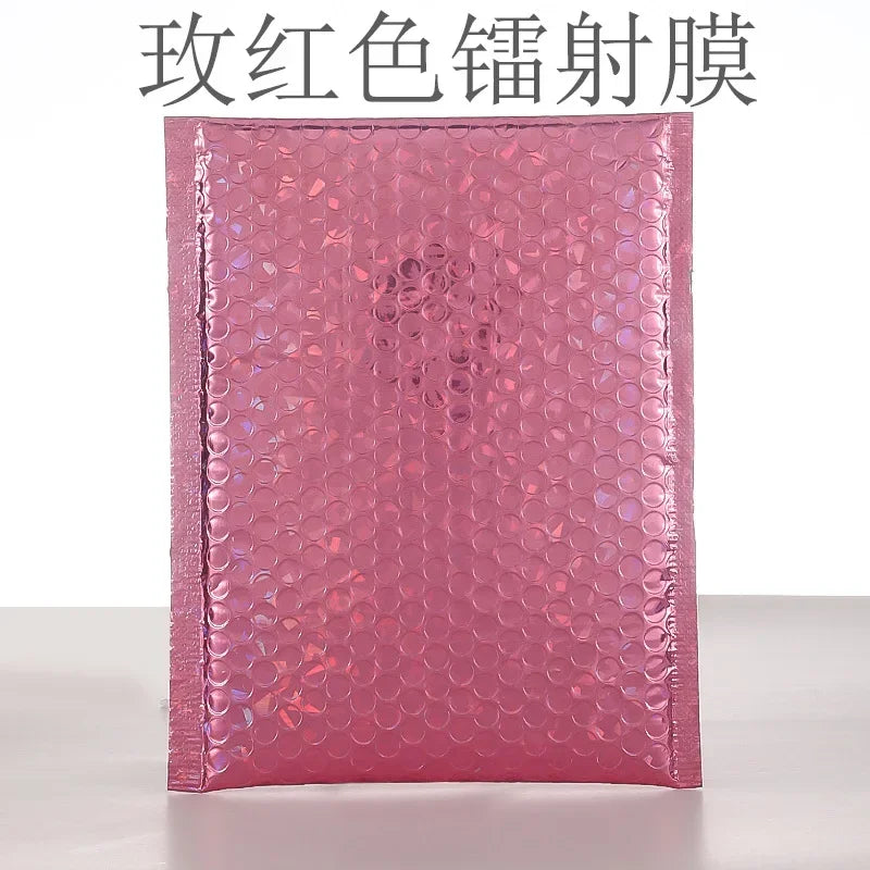 50pcs Bubble Mailer Laser Rose Red Envelopes Padded Mailing Poly Mailer for Gift Packaging Self Seal Shipping Bag Padding Pink