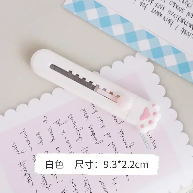 2pcs Kawaii Mini Pocket Cat Paw Art Utility Knife Express Box Knife Paper Cutter Craft Wrapping Refillable Blade Stationery