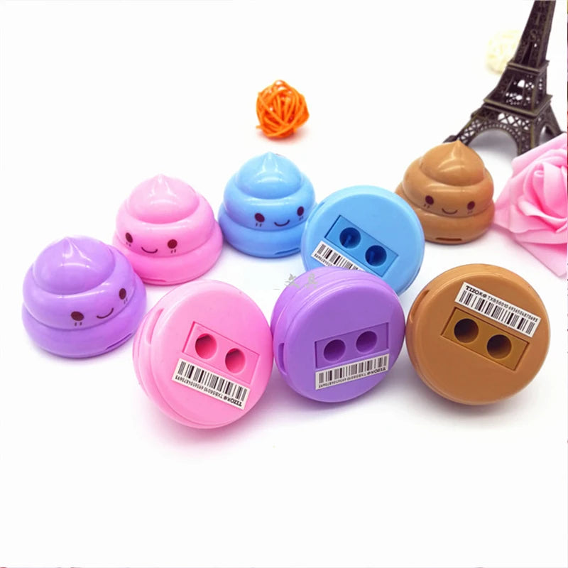 1PC Kids Funny Stationery Double Hole Pencil Sharpener Novelty Poop Shape Sharpeners for Children's Gifts Office School Supplies